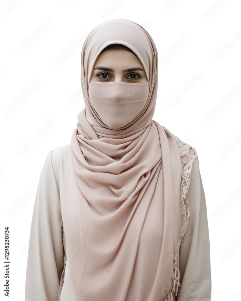 Naklejka premium Muslim woman wearing protective mask on transparent background