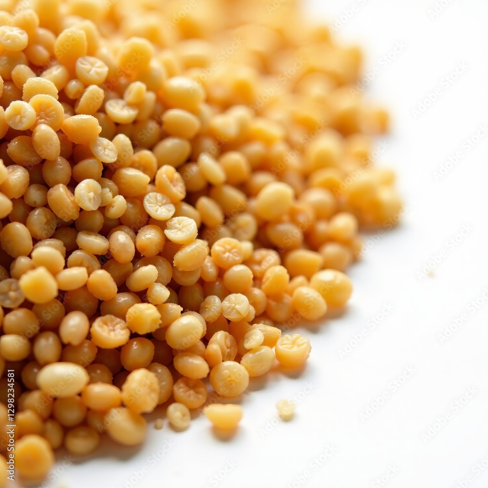 Close up view of quinoa grains with shallow depth of field, isolated on white background, vegetarian, food Close up view of quinoa grains with shallow depth of field, isolated on white background, vegetarian, food