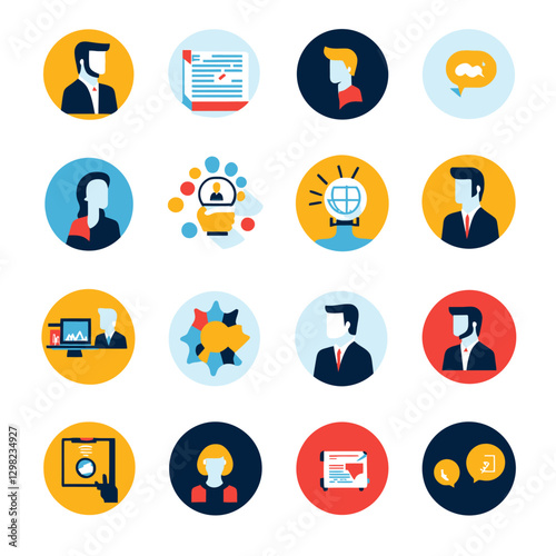 Business Communication and Strategy Icons Set for Corporate Solutions