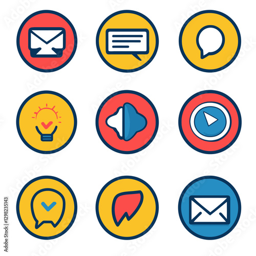 Set of nine technology and communication vector icon illustrations
