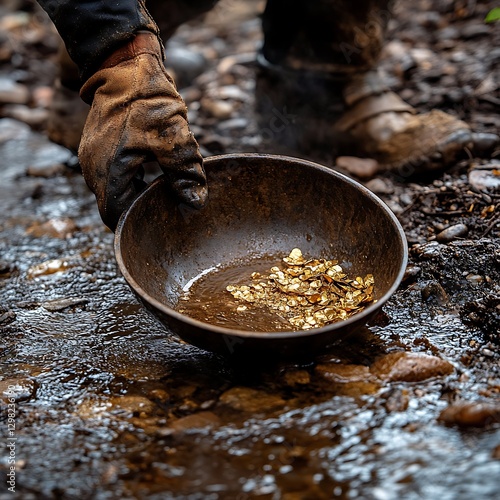 Gold panning in a creek