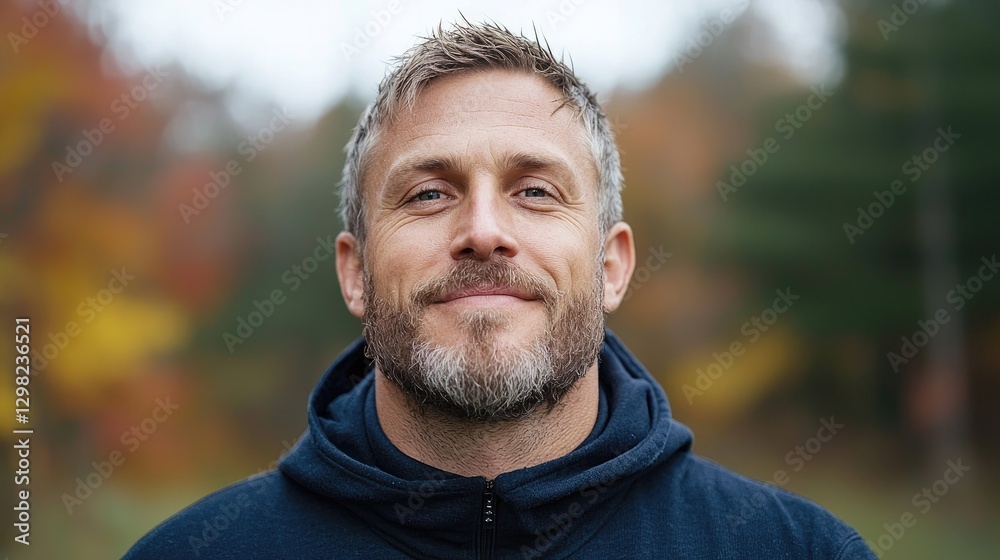 Portrait of a man in an autumn setting. Relaxed expression. Possible use for well-being, outdoor lifestyle images Portrait of a man in an autumn setting. Relaxed expression. Possible use for well-being, outdoor lifestyle images