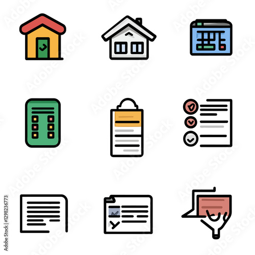 Home Icons with Checklist and Calendar Reminder for Real Estate Tasks