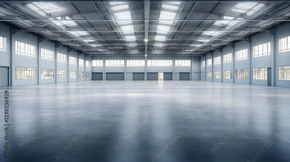 Vast Industrial Building Interior, 3D Render Vast Industrial Building Interior, 3D Render