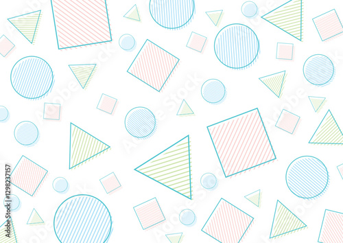 カラフルでシンプルな図形とストライプの背景イラスト