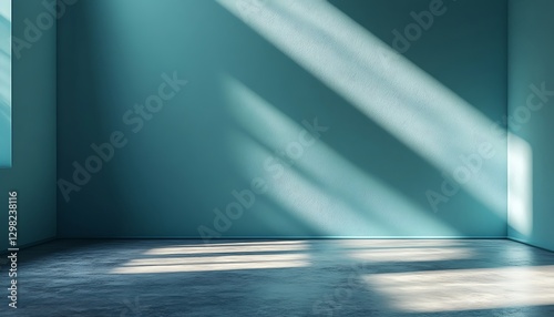 Empty teal room sunbeams