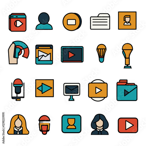 Media Icons Set: Streaming, Communications, and User Interface Design