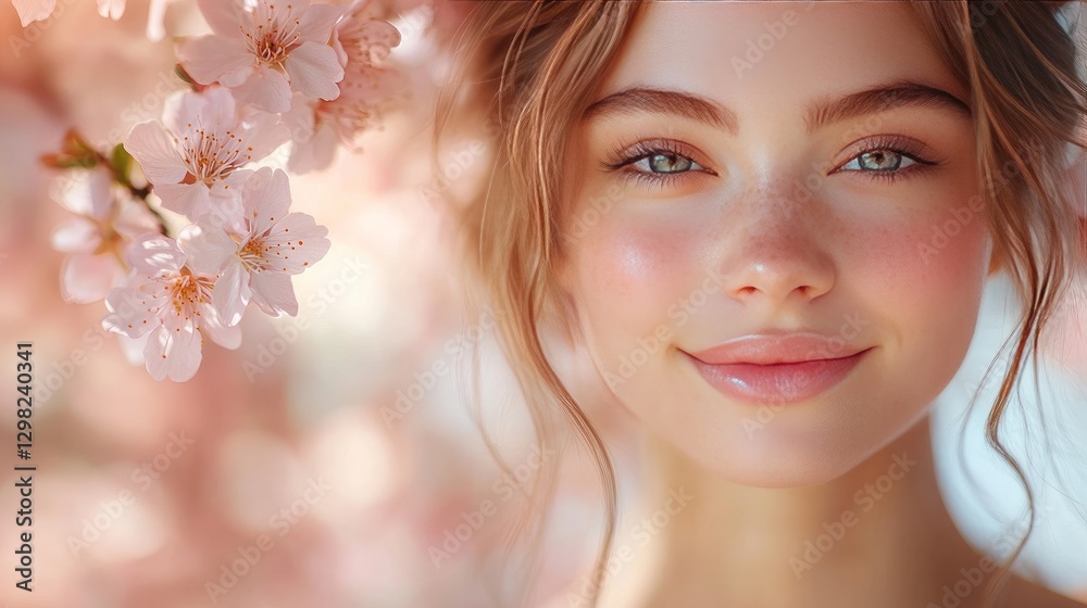 A cheerful, fashionable young lady outside a sakura tree in bloom. A look for spring A cheerful, fashionable young lady outside a sakura tree in bloom. A look for spring