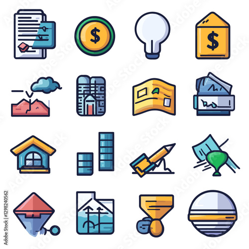 Real Estate Investment Icons: Finance, Growth, and Property Management