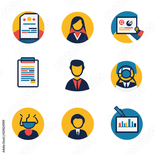 Business people and data visualization analysis icons, management concept