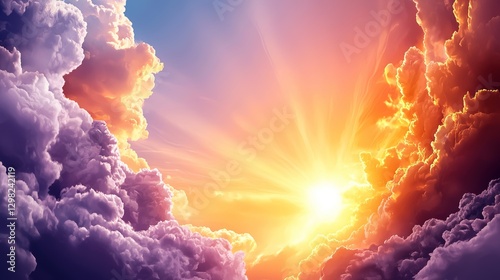 Vibrant Sunset Sky with Dramatic Clouds and Golden Sun Rays