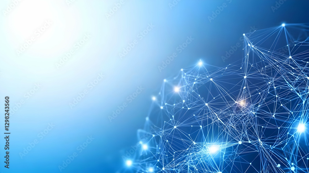 Fototapeta premium Abstract Blue Digital Network Sphere With Bright Light Points And Blurred Background