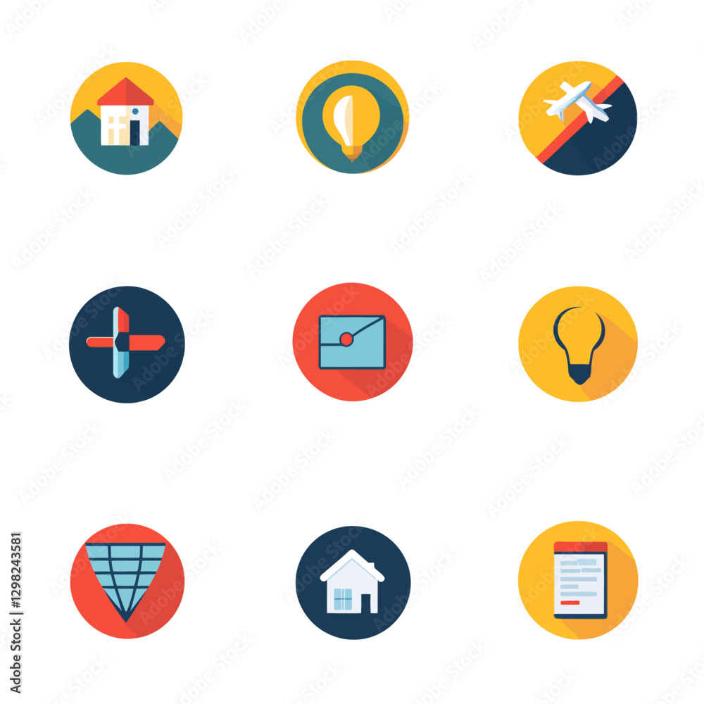Flat Design Vector Icons Collection: House, Energy, Communication, and More Flat Design Vector Icons Collection: House, Energy, Communication, and More