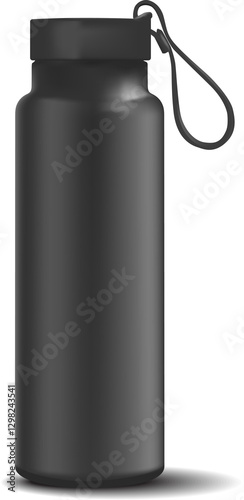Tumbler bottle realistic mockup black color on gray background for decoration
