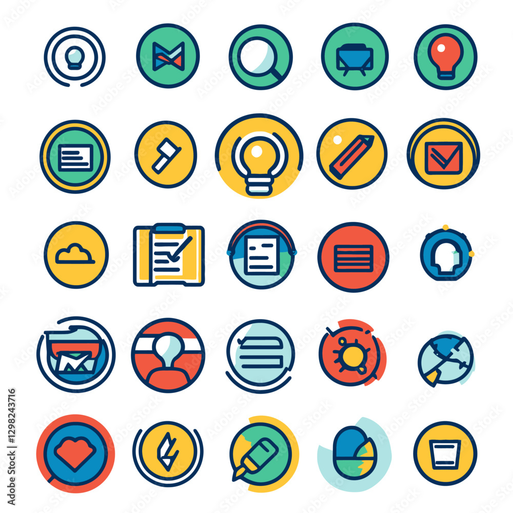Colorful Icon Set Representing Business, Idea, Communication and More Colorful Icon Set Representing Business, Idea, Communication and More