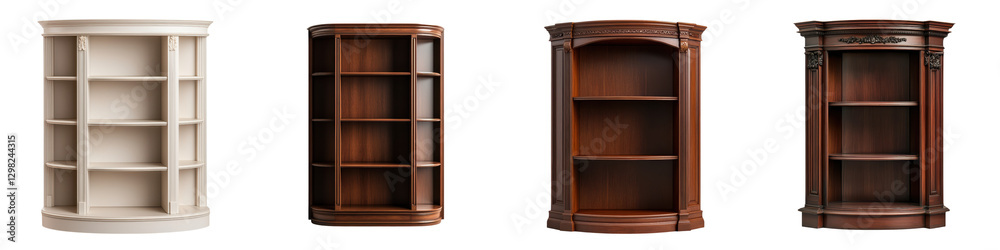 Collection of various elegant wooden bookcases bookshelves and cabinets in different traditional modern and rustic styles for home office and study decor Featuring shelving units for display storage Collection of various elegant wooden bookcases bookshelves and cabinets in different traditional modern and rustic styles for home office and study decor Featuring shelving units for display storage