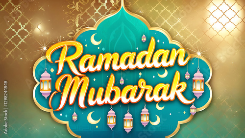 Arabic Ornamental Patterned Background of Islamic Mosque, Design Greeting Card for Ramadan Kareem