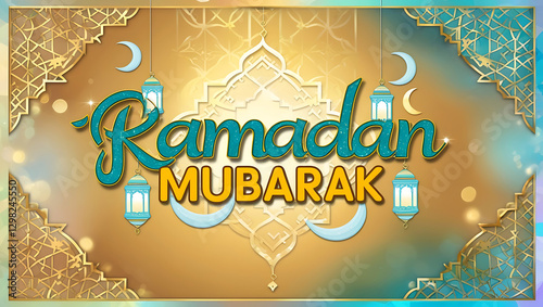 Arabic Ornamental Patterned Background of Islamic Mosque, Design Greeting Card for Ramadan Kareem