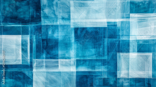 Abstract wavy shapes in shades of pink and blue flow across a white background, Abstract blue watercolor squares and rectangles background.