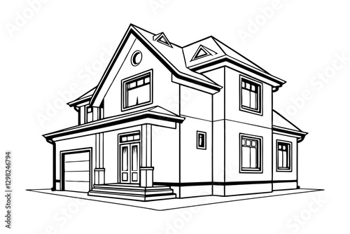 Modern House Line Art Vector Illustration