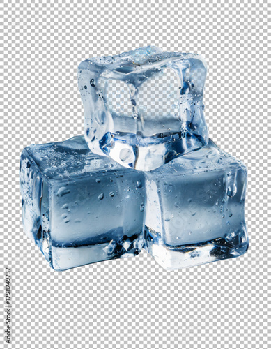 Three ice cubes, High-Quality Ice Cubes with Water Droplets on transparent background, png, psd
