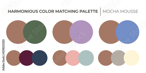 Mocha mousse color guide palette with fashion trend harmonious colors samples