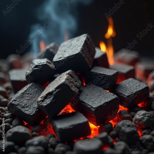 Heap of high-quality charcoal chunks for barbecues and grilling, natural, cooking