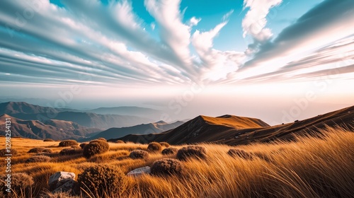 A breathtaking, serene landscape at sunset.