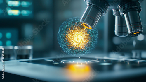glowing neural network model under microscope in laboratory setting