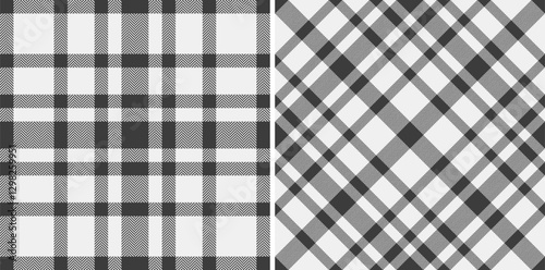 Plaid seamless vector of check fabric texture with a tartan textile background pattern. Set in monochrome colors for graphic design detailed editable swatch.