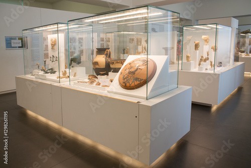 Display cases in the Magna Graecia Museum, which houses ancient remains of the Greeks in the Italian peninsula. photo