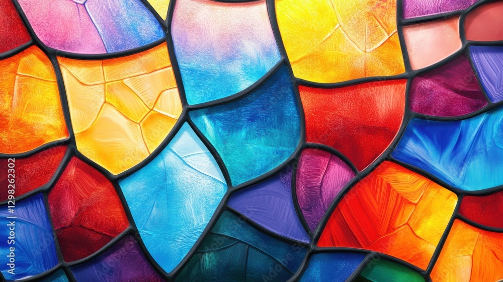 Fototapeta premium A vibrant stained glass design featuring an array of colors arranged in mosaic patterns, showcasing artistic brilliance and harmony.
