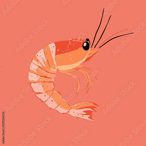 Vibrant Shrimp Illustration: A colorful depiction of a shrimp against a coral backdrop, suitable for culinary and seafood themes.