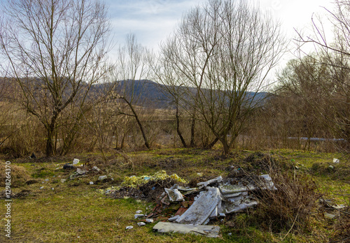 Waste and residues thrown into nature, pollution photo