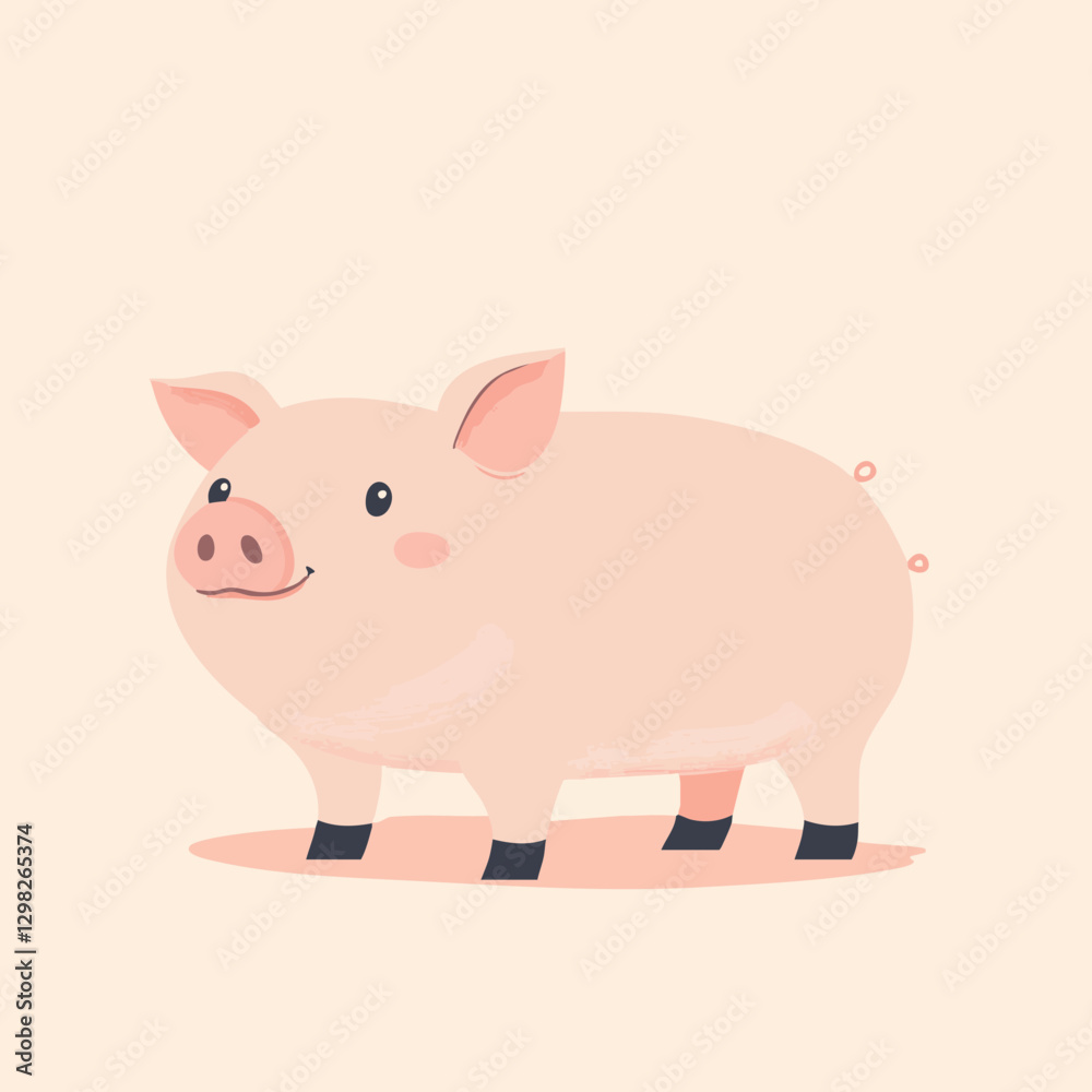 Cute vector illustration of a smiling pink pig, perfect for children's materials and farm-themed projects. Cute vector illustration of a smiling pink pig, perfect for children's materials and farm-themed projects.