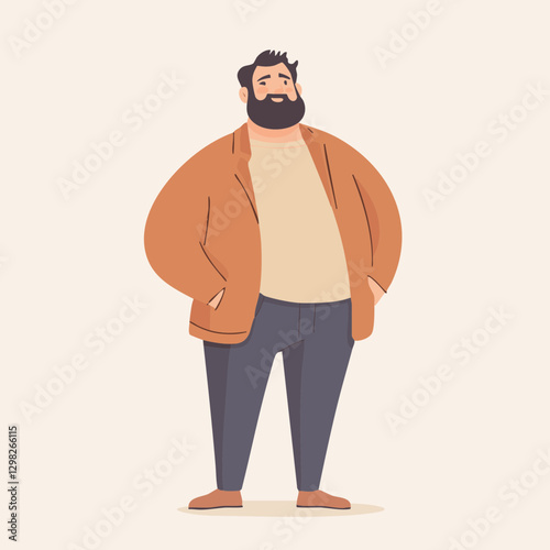 Vector illustration of a confident man with a beard, wearing a stylish jacket and trousers, ideal for lifestyle and character designs.