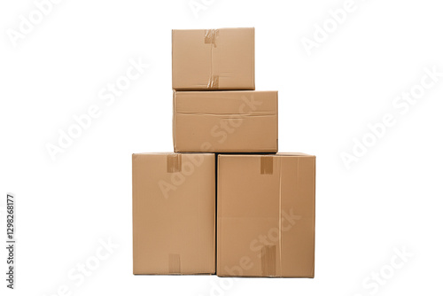 Four Stacked Cardboard Boxes on Transparent Background, PNG
