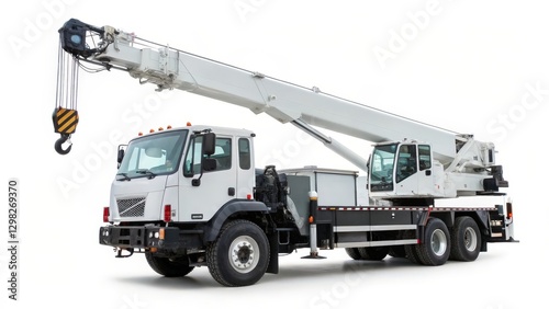 White Truck Mounted Crane on White Background