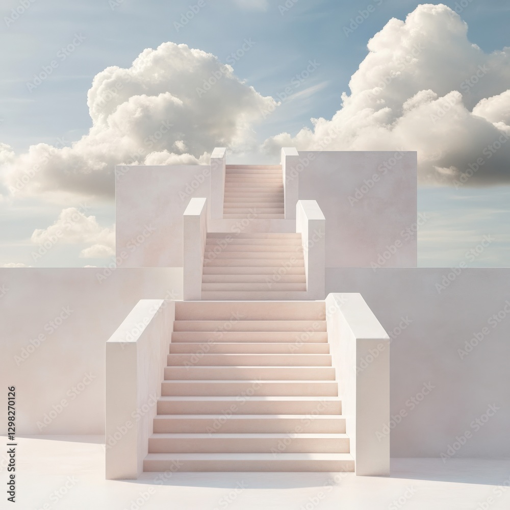 stairway to heaven concept with white stairs and blue sky. stairway to heaven concept with white stairs and blue sky.