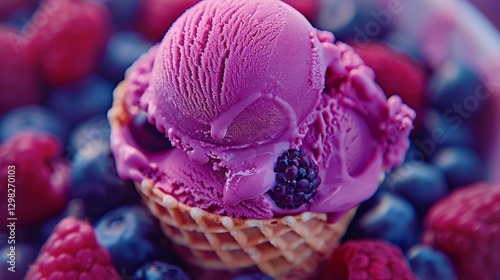 Wallpaper Mural Vibrant ice cream scoops topped with berries in crispy waffle cones against a dark backdrop Torontodigital.ca