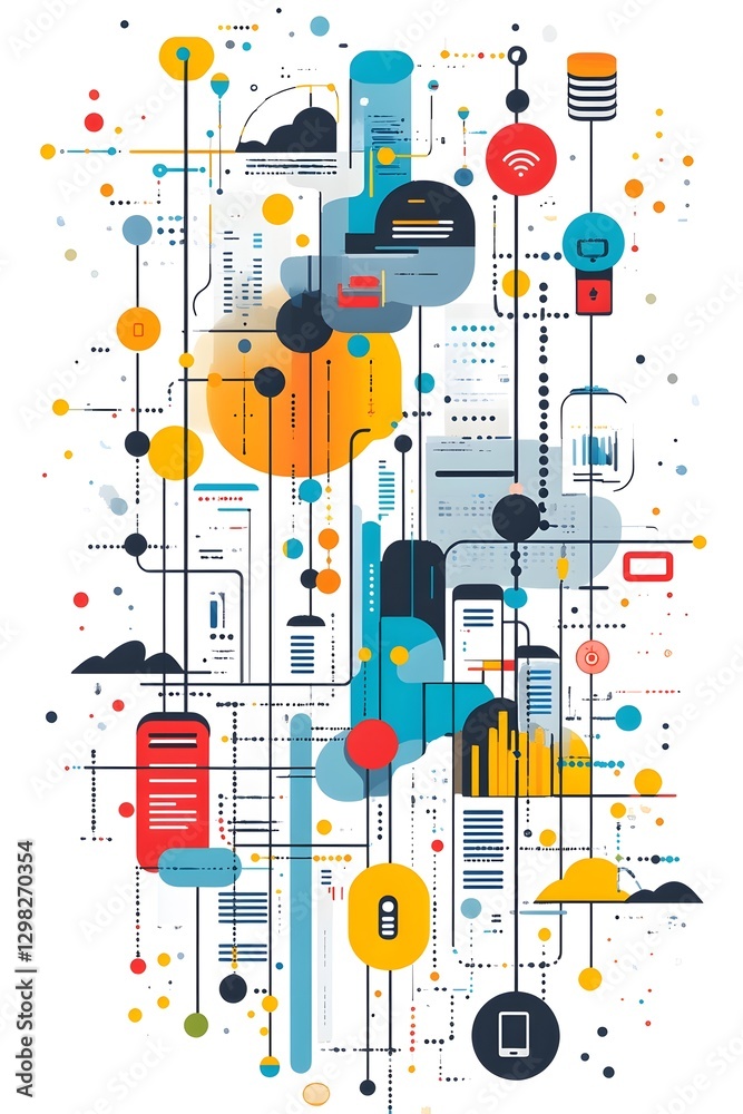 Obraz premium The Big Data Background of Interweaving Data Flow and Information Charts