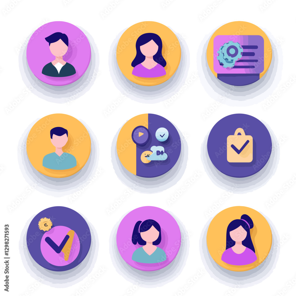 Diverse Avatar Icons Set for Profile, Settings, Task Management and Media Diverse Avatar Icons Set for Profile, Settings, Task Management and Media