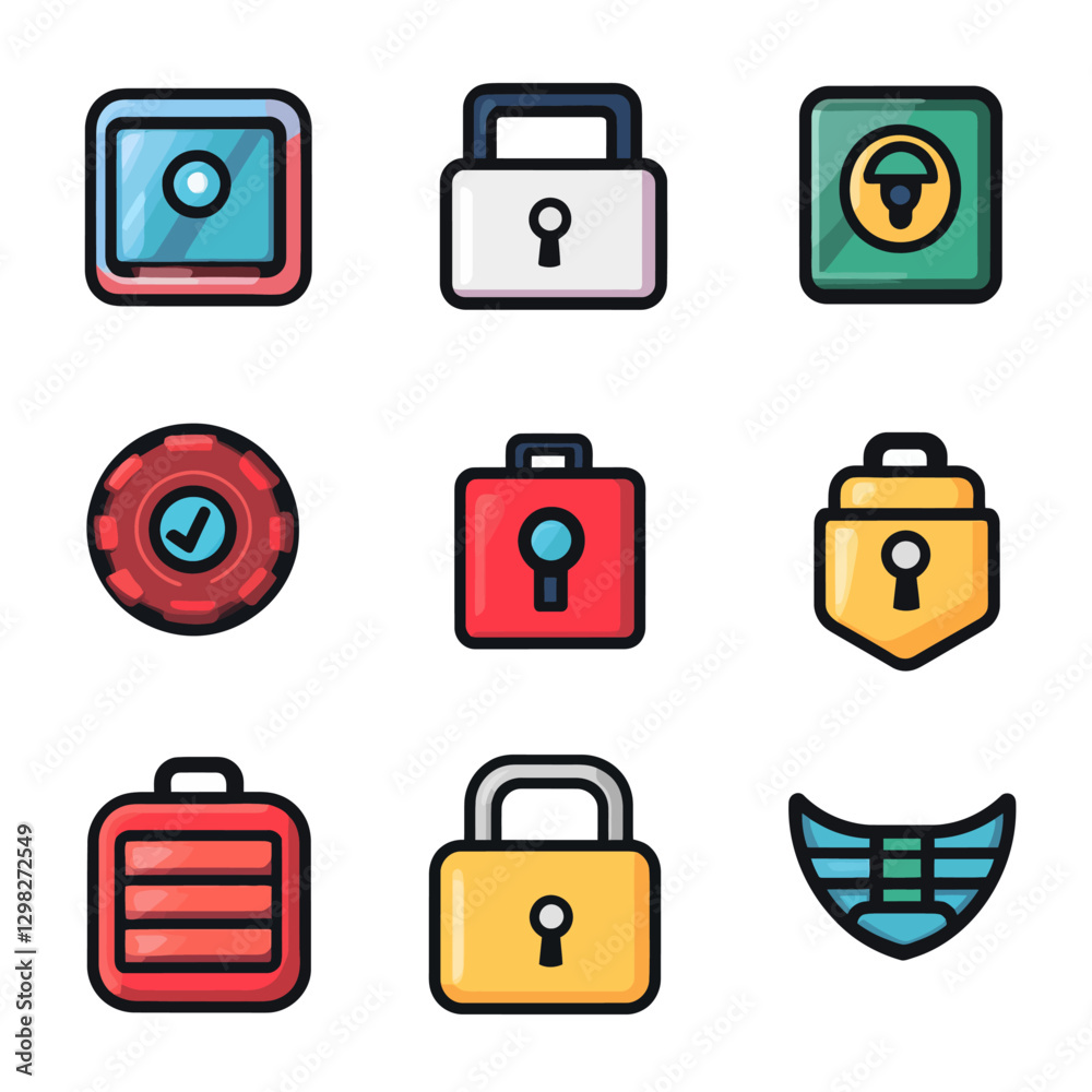Security Icons: Locks, Safe, and Shield for Data Protection Assurance