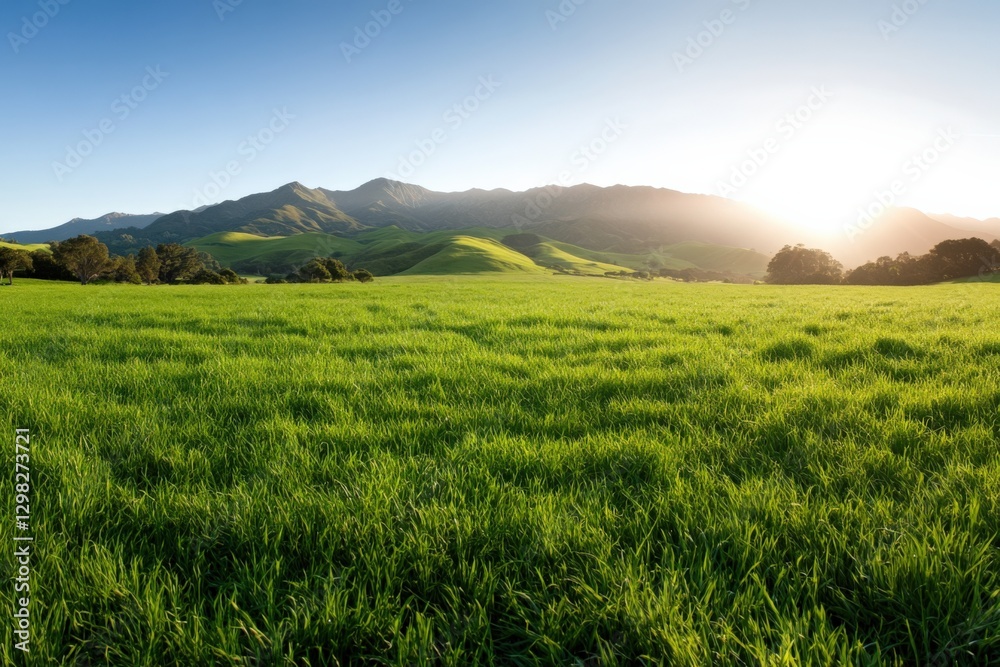 Fototapeta premium lush green meadow with mountains in the background