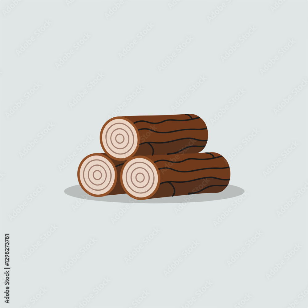 A Flat-Style Firewood log on a Plain White Background A Flat-Style Firewood log on a Plain White Background
