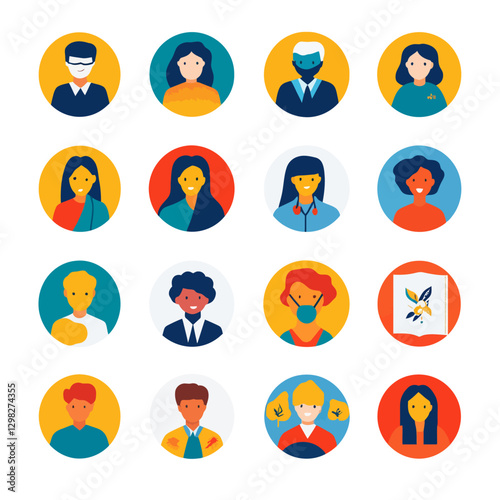 Diverse avatars of people, healthcare workers, masks, and inclusion set
