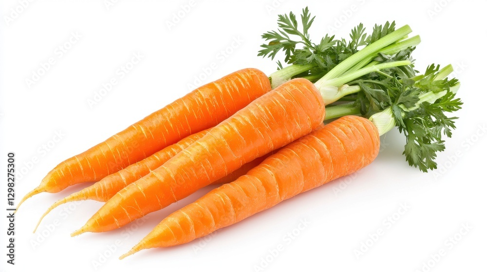 Fresh Carrots with Green Tops on a White Background Ideal for Culinary and Healthy Eating Concepts