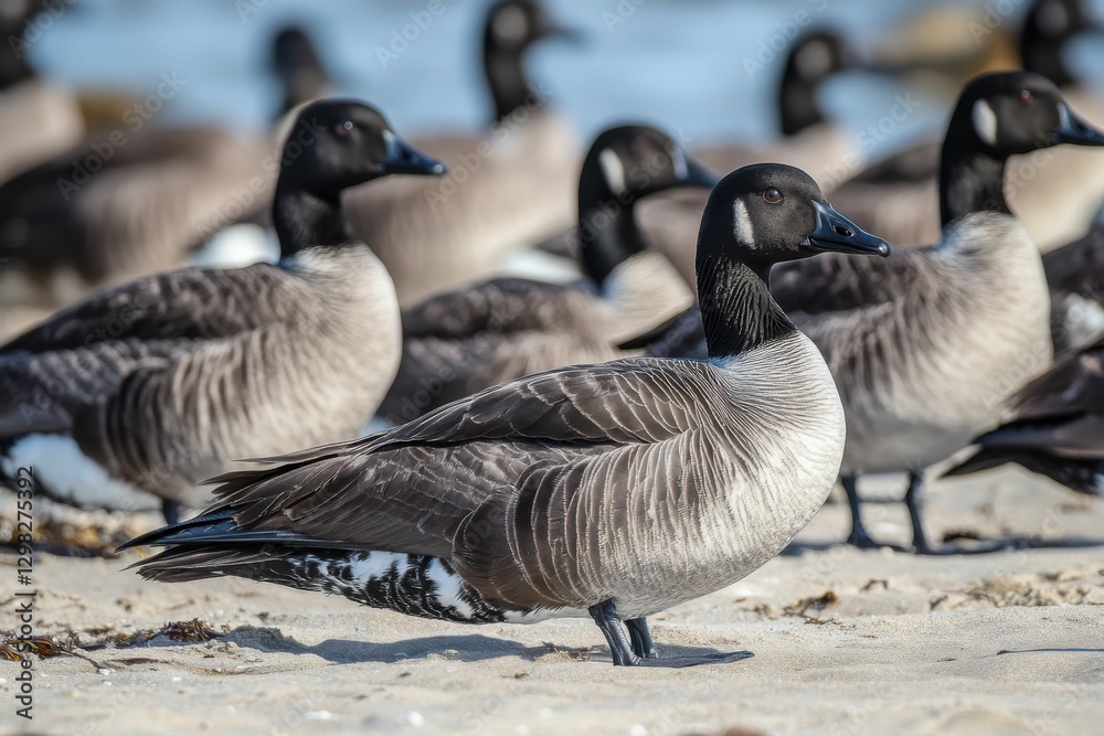 Obraz premium Brant Geese on Sandy Hook Bay: American Anatidae Birds on Atlantic Beach