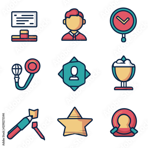 Business Icons Set, Career Symbols, Office Tools, Achievement, and Success