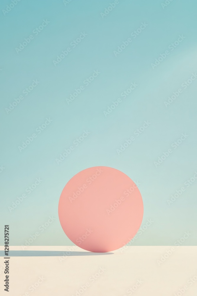 Minimalist scene featuring soft pink sphere against tranquil blu Minimalist scene featuring soft pink sphere against tranquil blu